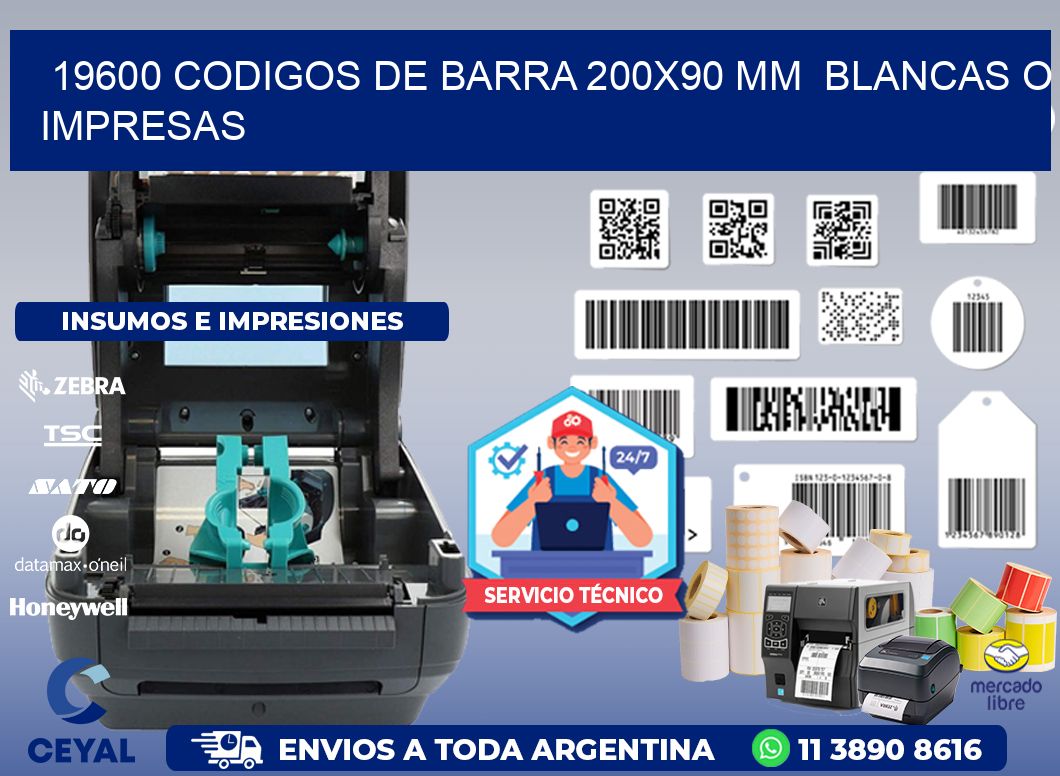 19600 CODIGOS DE BARRA 200x90 mm  BLANCAS O IMPRESAS