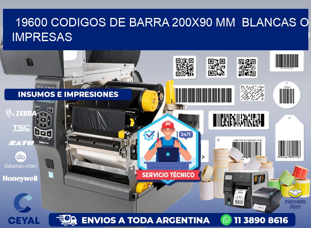 19600 CODIGOS DE BARRA 200x90 mm  BLANCAS O IMPRESAS