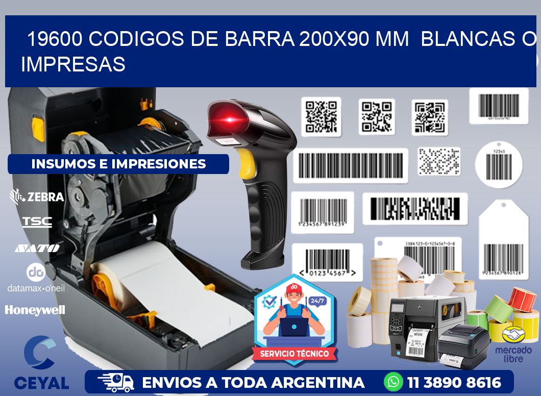 19600 CODIGOS DE BARRA 200x90 mm  BLANCAS O IMPRESAS