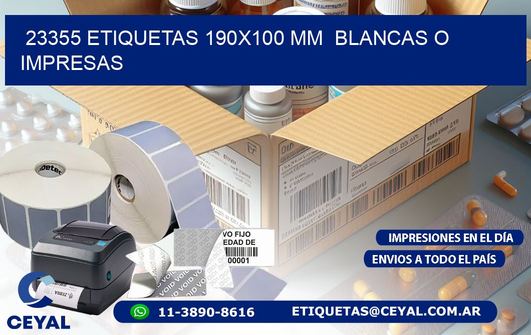 23355 ETIQUETAS 190x100 mm  BLANCAS O IMPRESAS