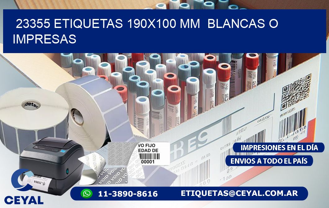 23355 ETIQUETAS 190x100 mm  BLANCAS O IMPRESAS