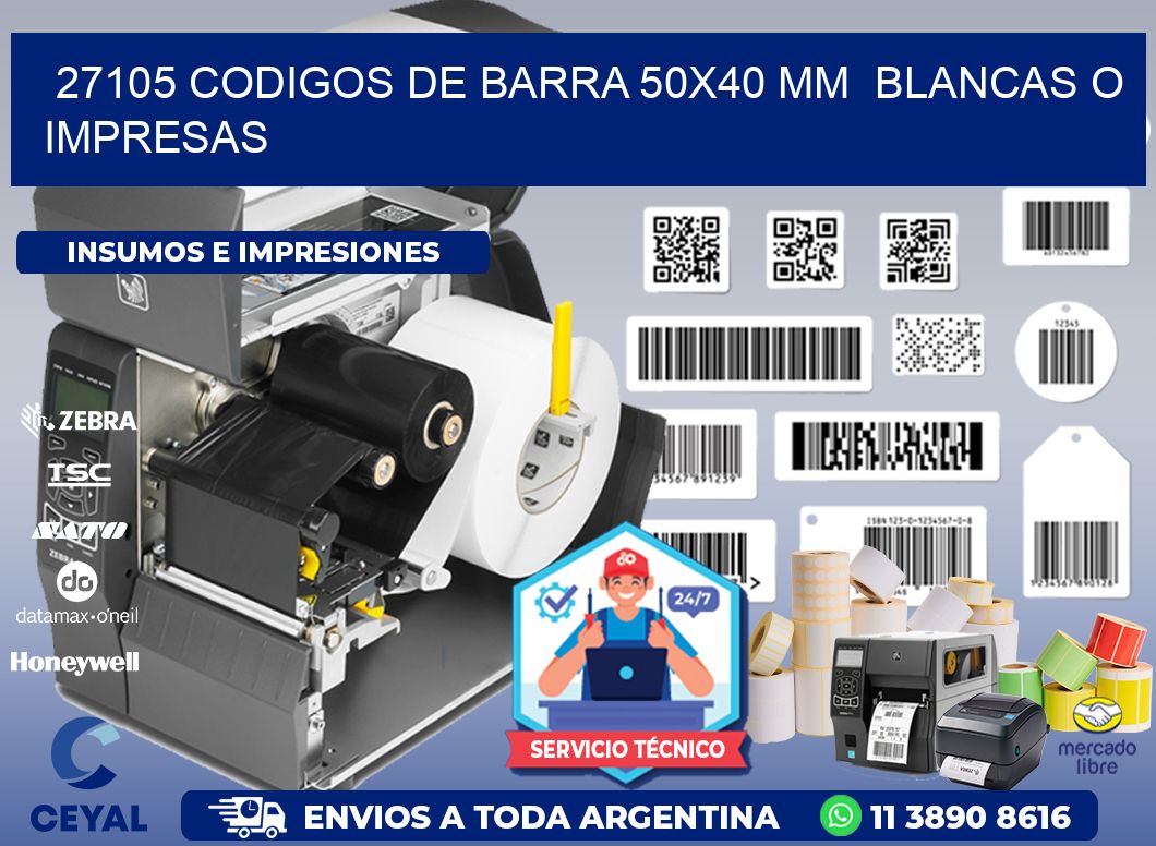 27105 CODIGOS DE BARRA 50x40 mm BLANCAS O IMPRESAS