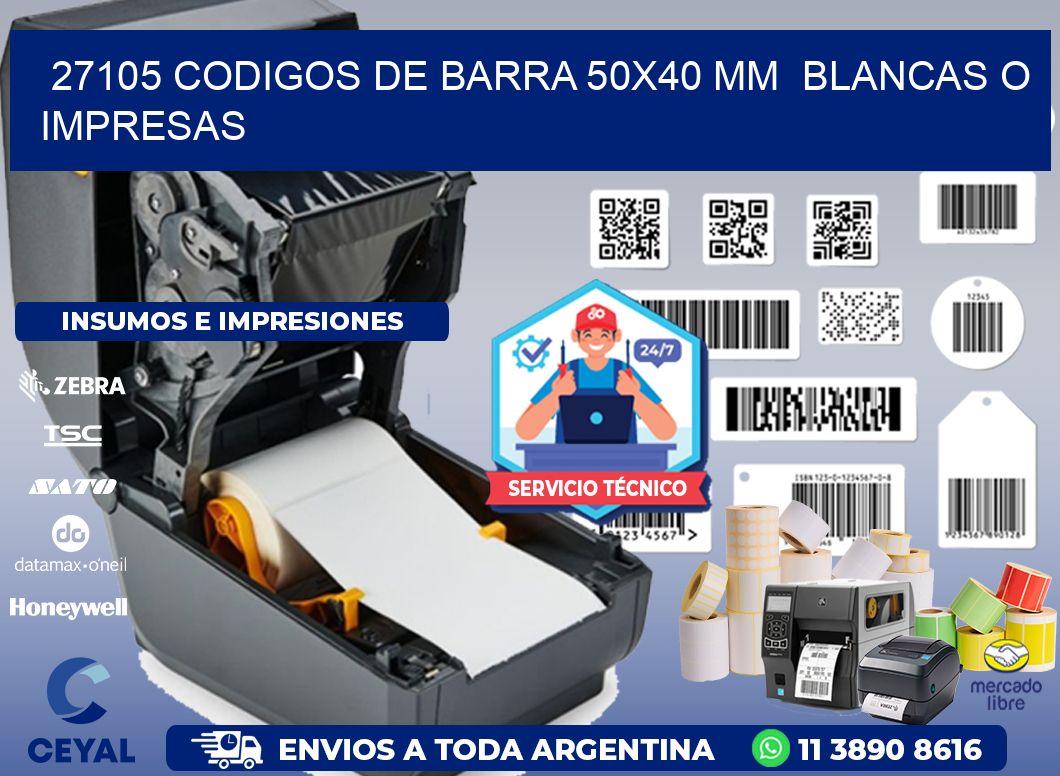 27105 CODIGOS DE BARRA 50x40 mm BLANCAS O IMPRESAS