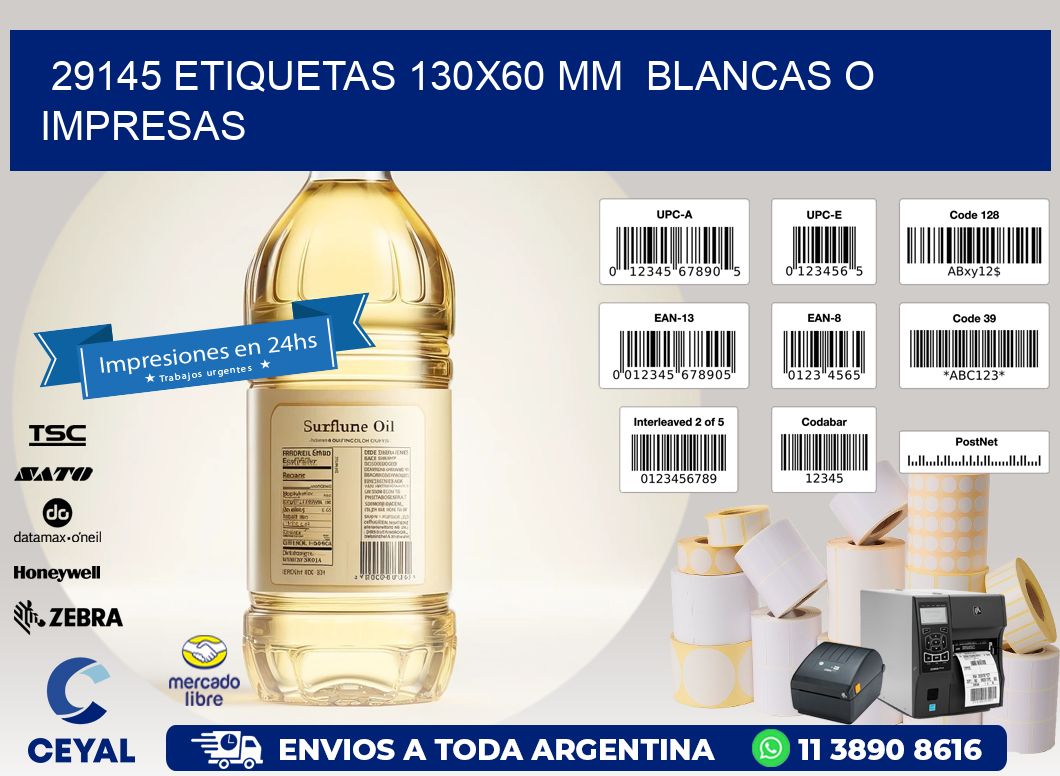 29145 ETIQUETAS 130x60 mm  BLANCAS O IMPRESAS