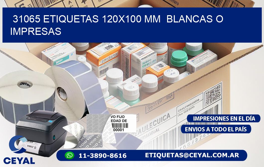 31065 ETIQUETAS 120x100 mm BLANCAS O IMPRESAS