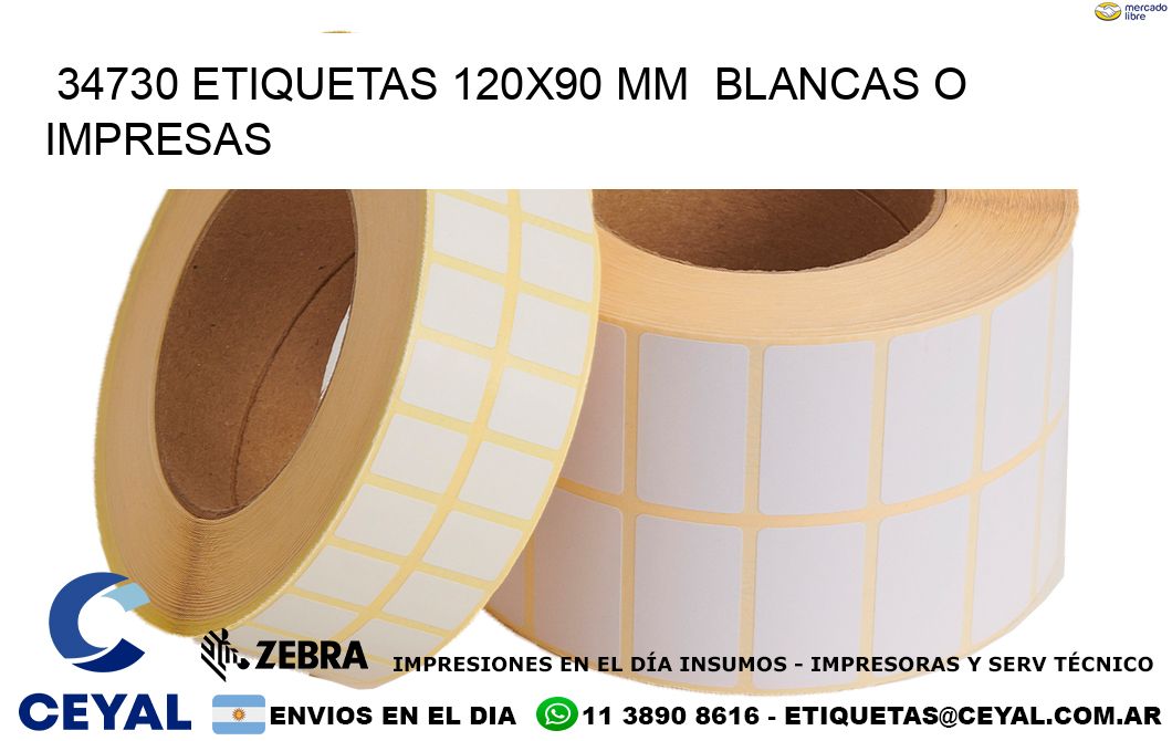 34730 ETIQUETAS 120x90 mm  BLANCAS O IMPRESAS