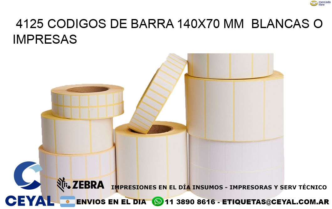 4125 CODIGOS DE BARRA 140x70 mm  BLANCAS O IMPRESAS