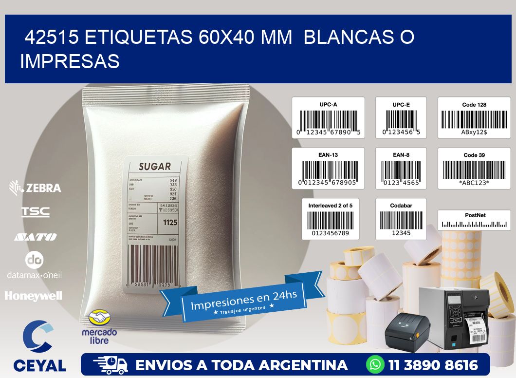 42515 ETIQUETAS 60x40 mm BLANCAS O IMPRESAS