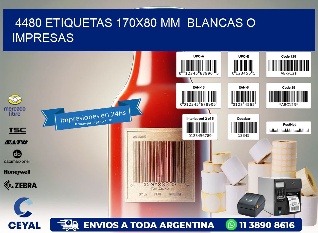 4480 ETIQUETAS 170x80 mm BLANCAS O IMPRESAS