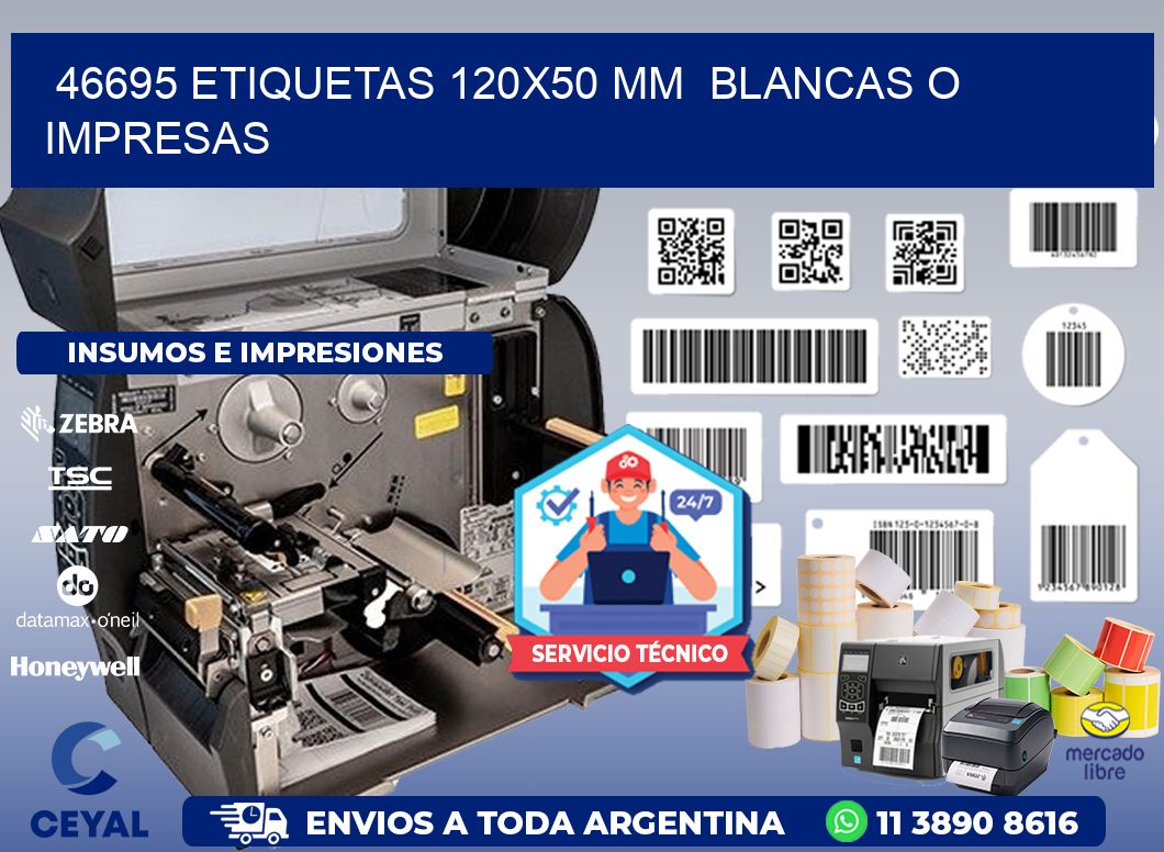 46695 ETIQUETAS 120x50 mm  BLANCAS O IMPRESAS