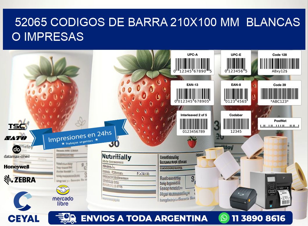 52065 CODIGOS DE BARRA 210x100 mm  BLANCAS O IMPRESAS