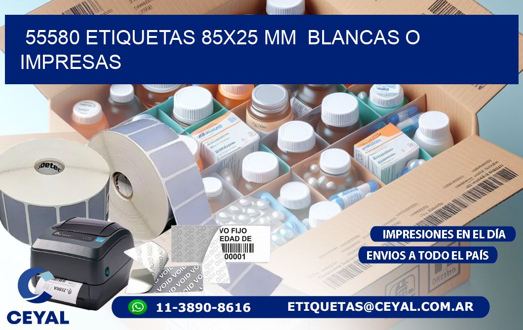 55580 ETIQUETAS 85x25 mm  BLANCAS O IMPRESAS