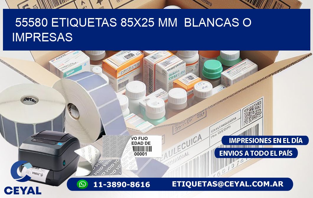 55580 ETIQUETAS 85x25 mm  BLANCAS O IMPRESAS