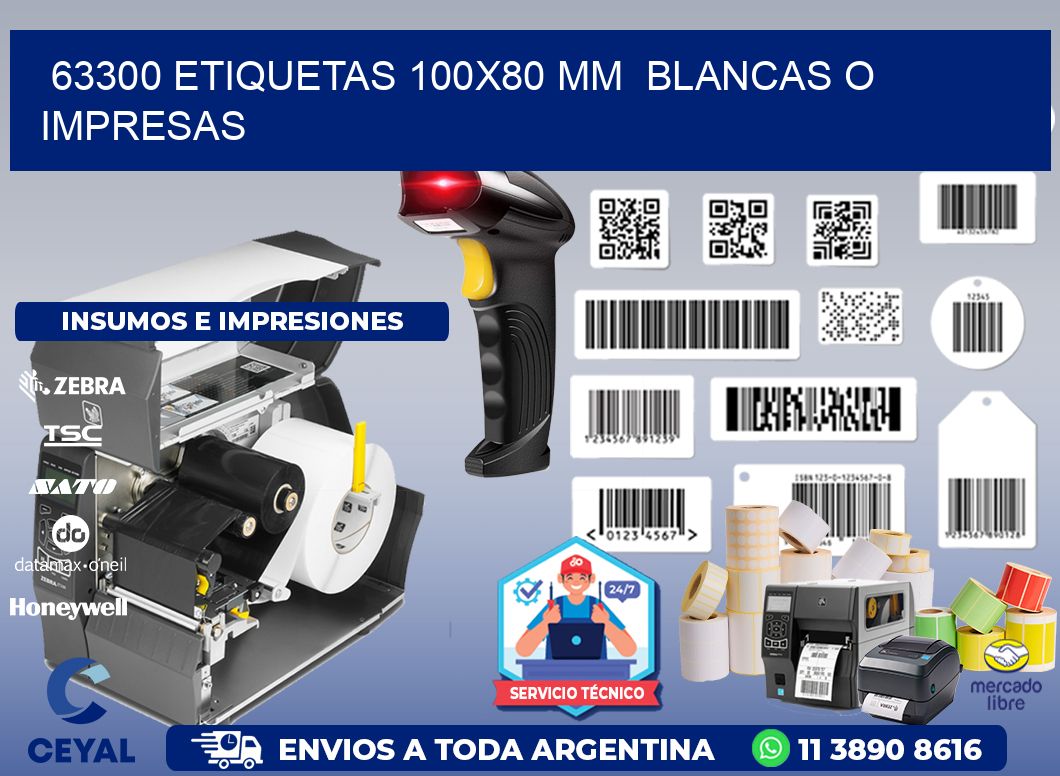 63300 ETIQUETAS 100x80 mm  BLANCAS O IMPRESAS