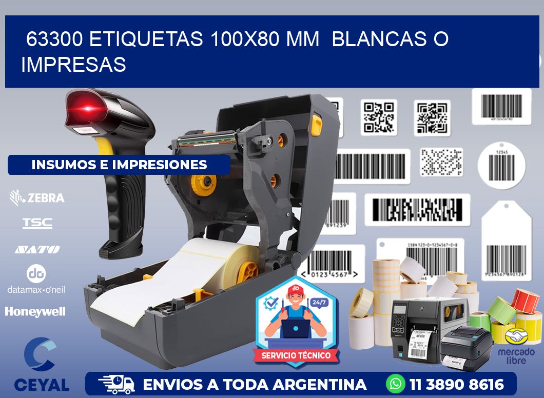 63300 ETIQUETAS 100x80 mm  BLANCAS O IMPRESAS