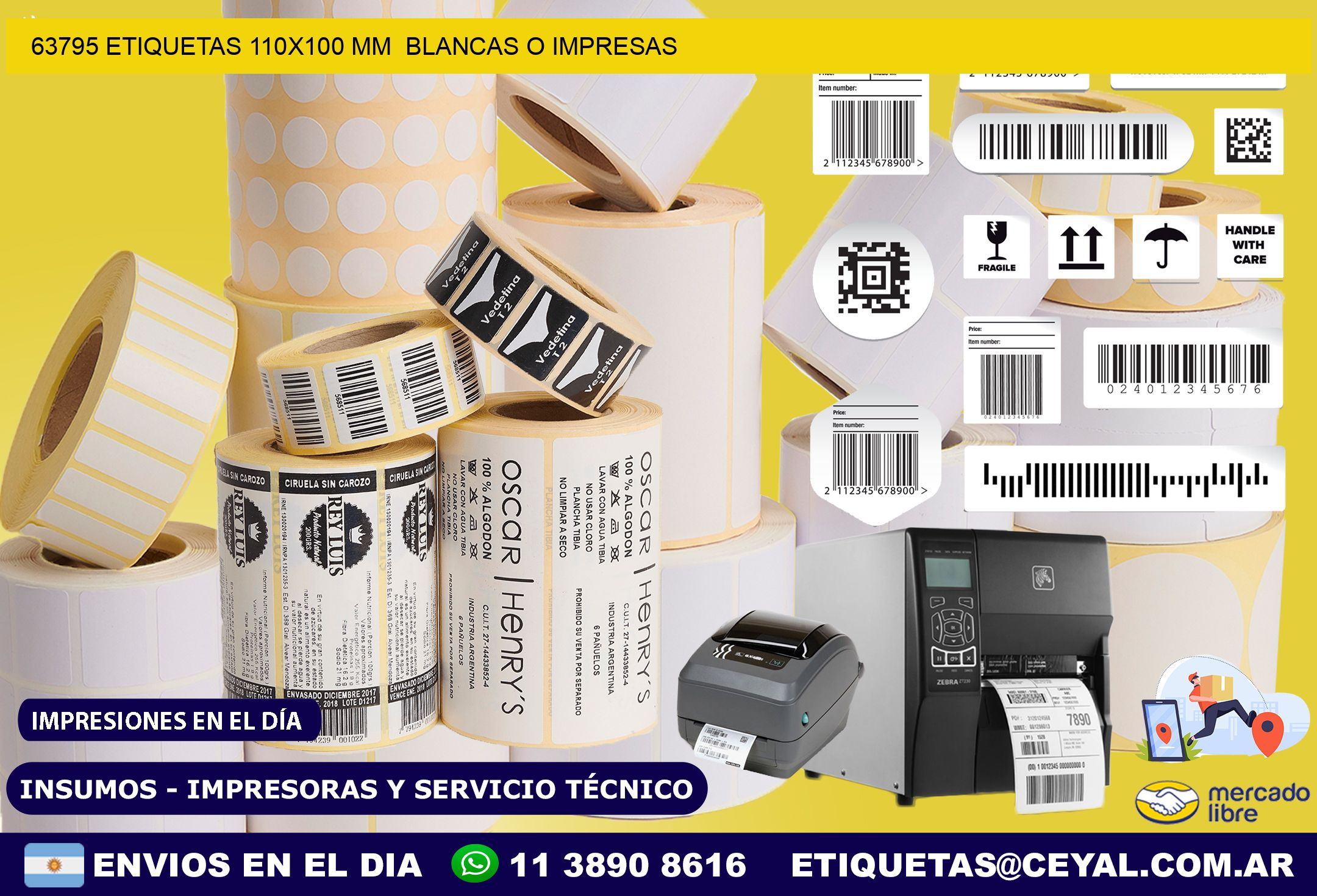 63795 ETIQUETAS 110×100 mm  BLANCAS O IMPRESAS