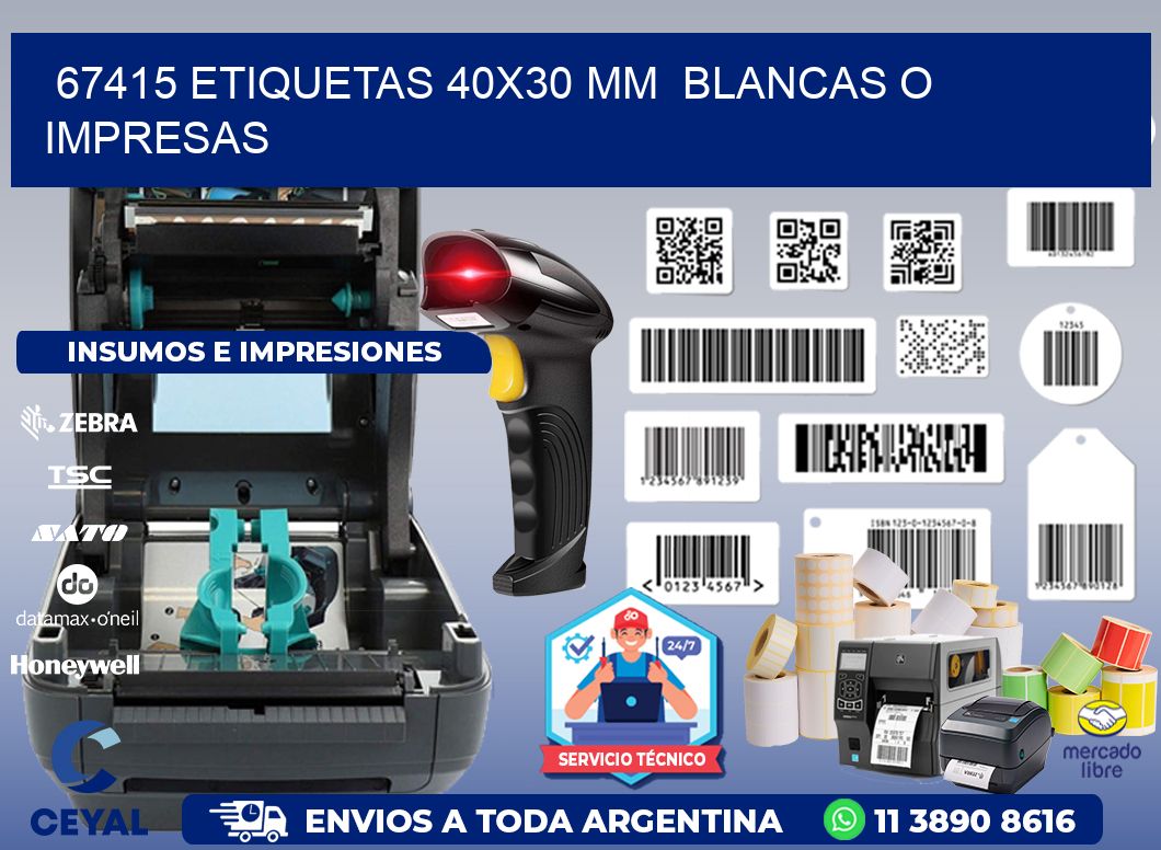 67415 ETIQUETAS 40x30 mm BLANCAS O IMPRESAS