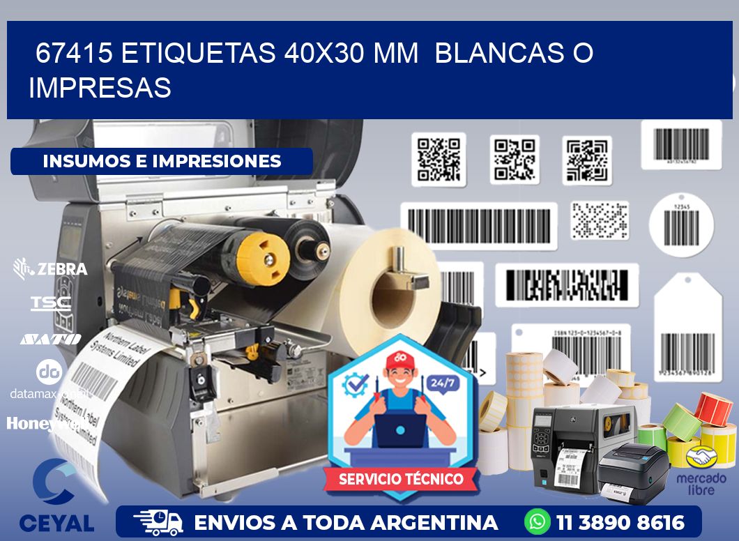 67415 ETIQUETAS 40x30 mm BLANCAS O IMPRESAS