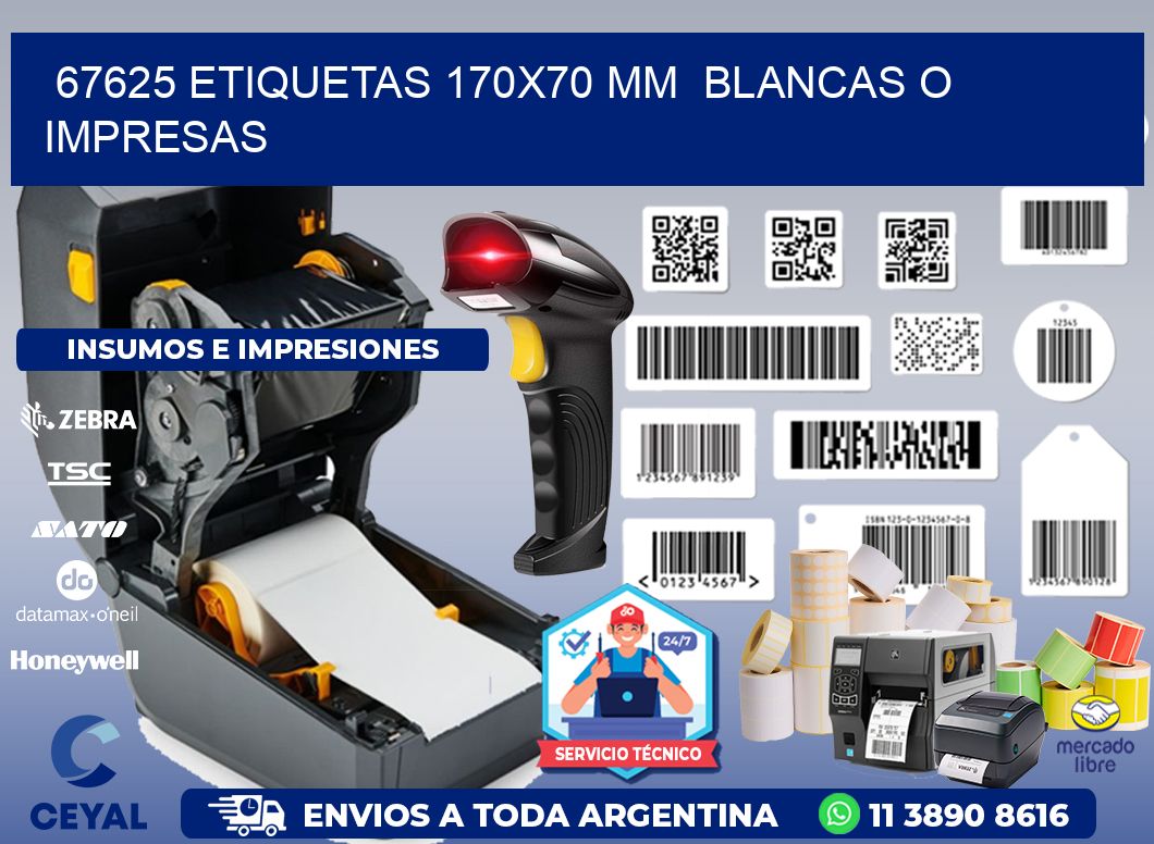 67625 ETIQUETAS 170x70 mm  BLANCAS O IMPRESAS