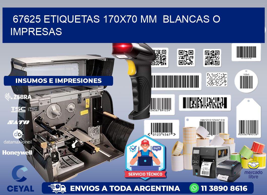 67625 ETIQUETAS 170x70 mm  BLANCAS O IMPRESAS