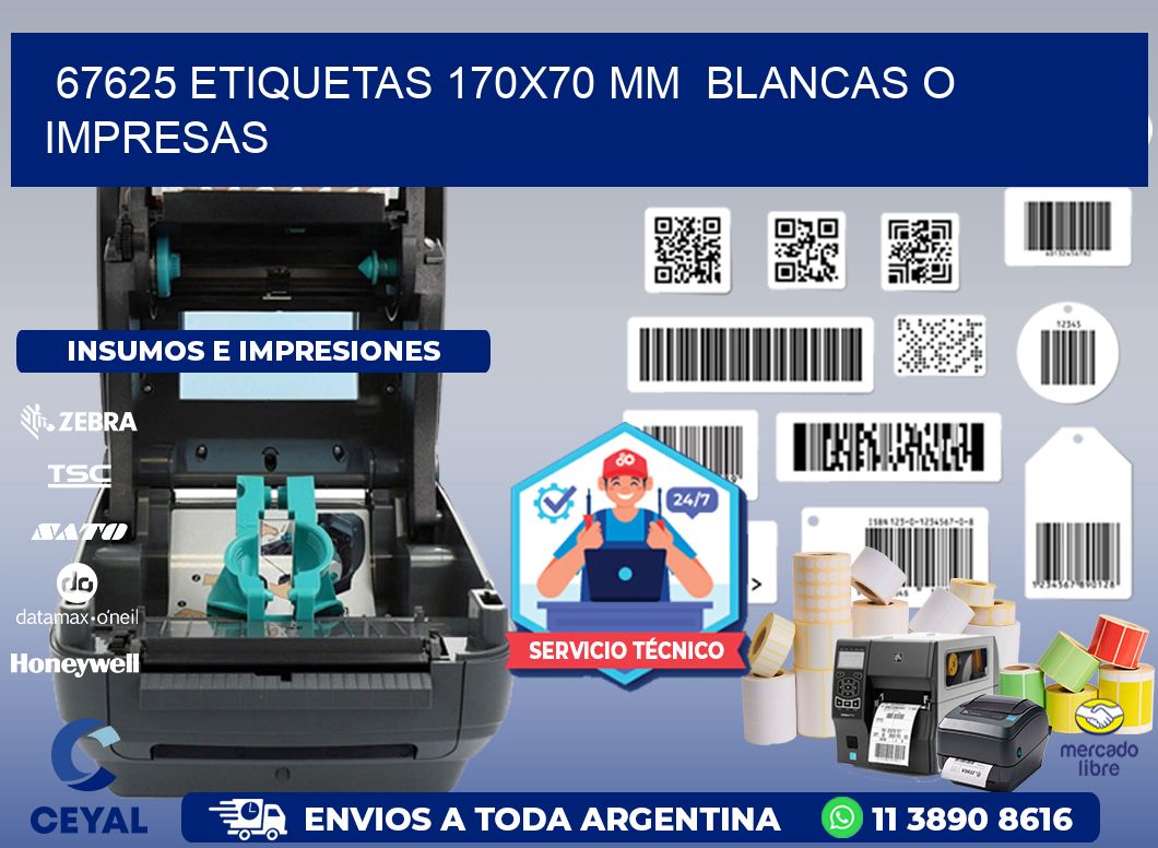 67625 ETIQUETAS 170x70 mm  BLANCAS O IMPRESAS