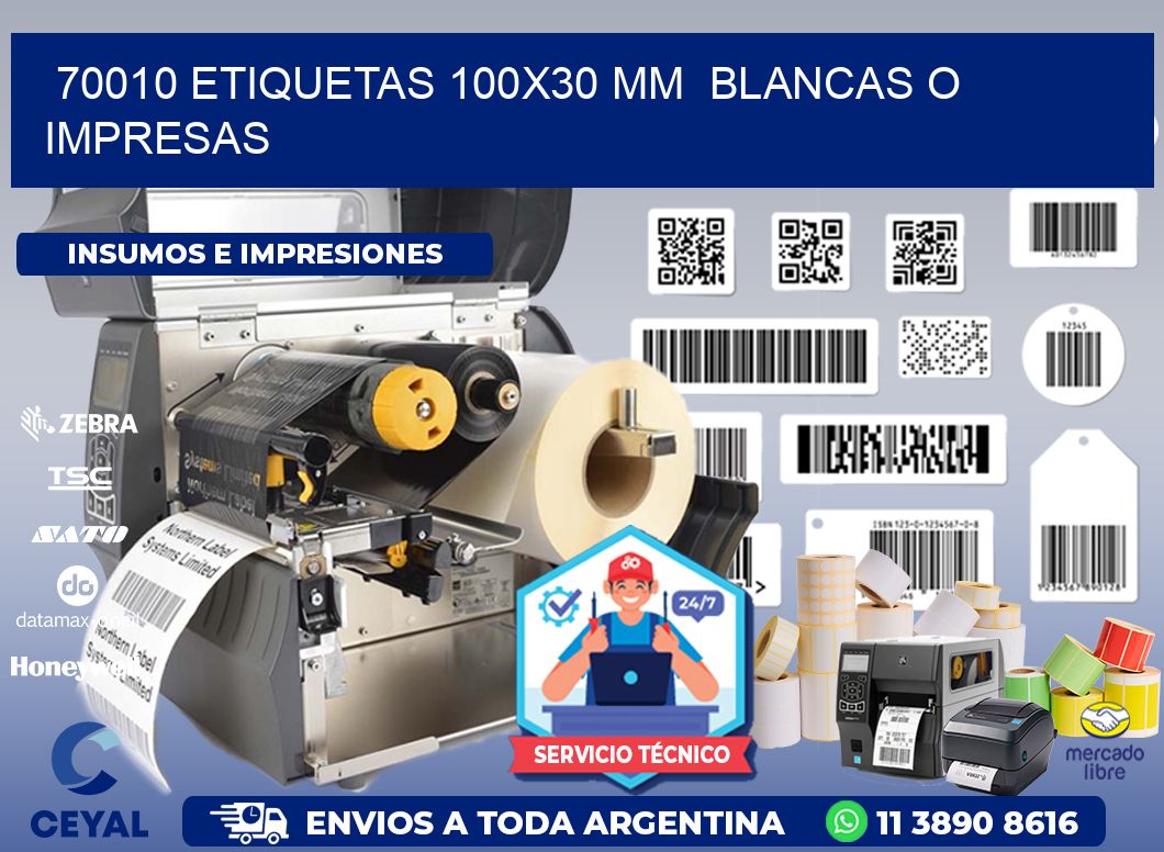 70010 ETIQUETAS 100x30 mm  BLANCAS O IMPRESAS