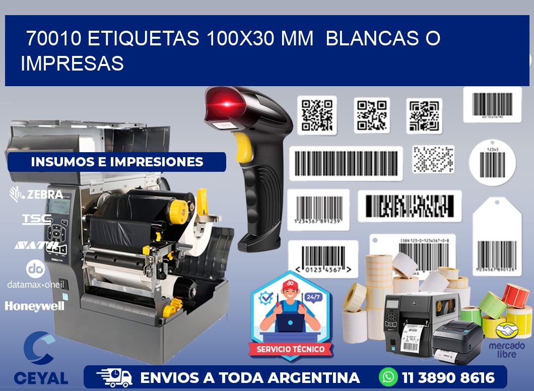 70010 ETIQUETAS 100x30 mm  BLANCAS O IMPRESAS