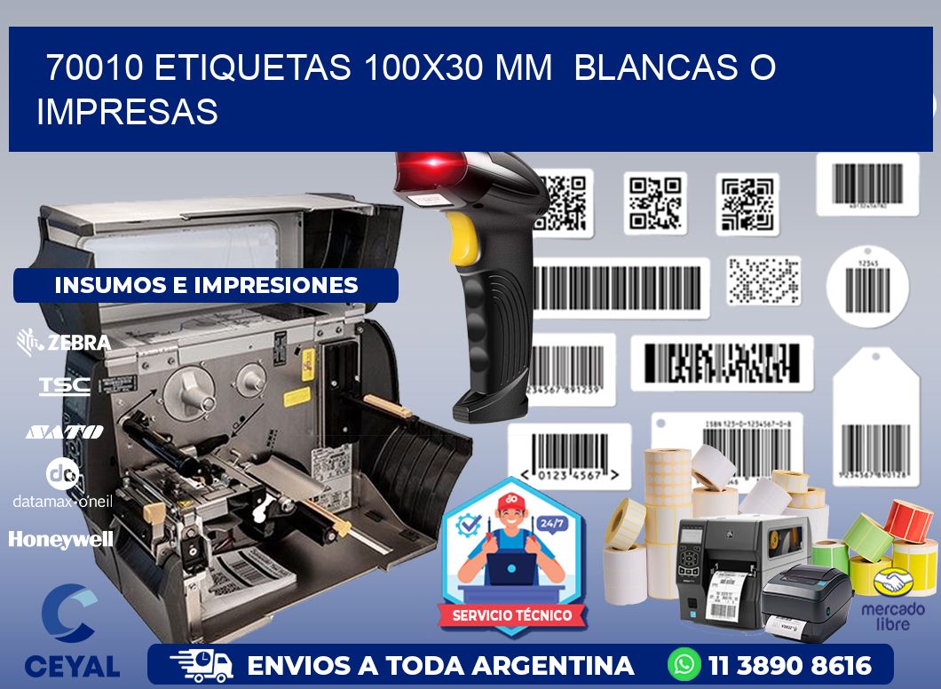 70010 ETIQUETAS 100x30 mm  BLANCAS O IMPRESAS