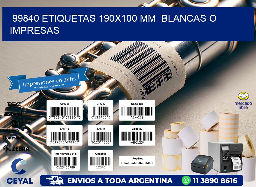 99840 ETIQUETAS 190x100 mm  BLANCAS O IMPRESAS