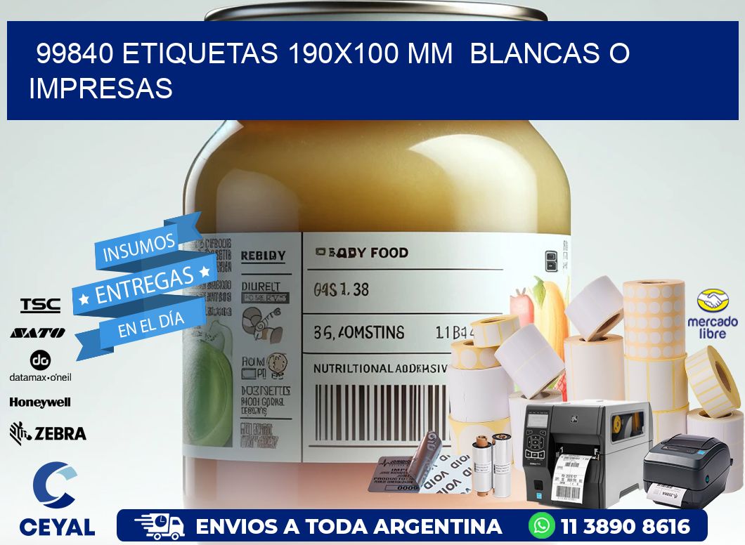 99840 ETIQUETAS 190x100 mm  BLANCAS O IMPRESAS
