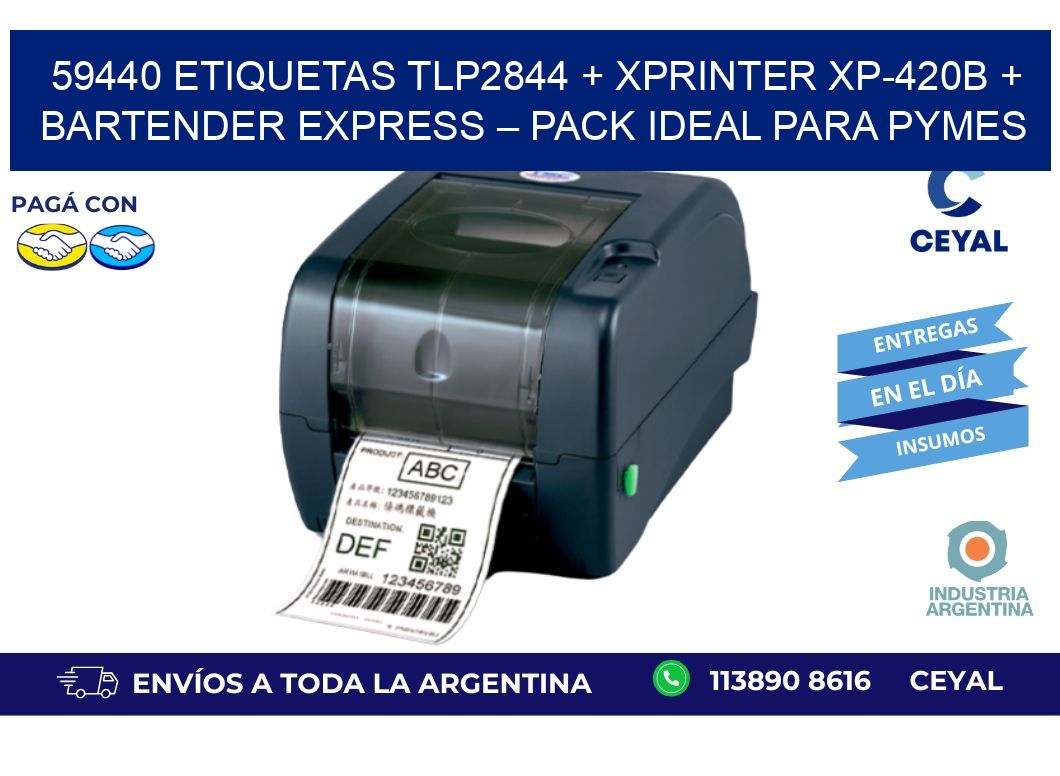 59440 ETIQUETAS TLP2844 + Xprinter XP-420B + BarTender Express – Pack ideal para PyMES