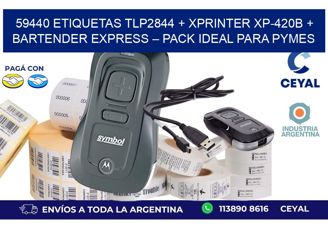 59440 ETIQUETAS TLP2844 + Xprinter XP-420B + BarTender Express – Pack ideal para PyMES