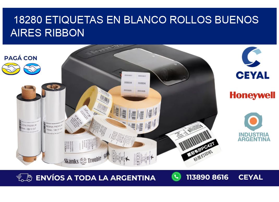 18280 ETIQUETAS EN BLANCO ROLLOS BUENOS AIRES RIBBON
