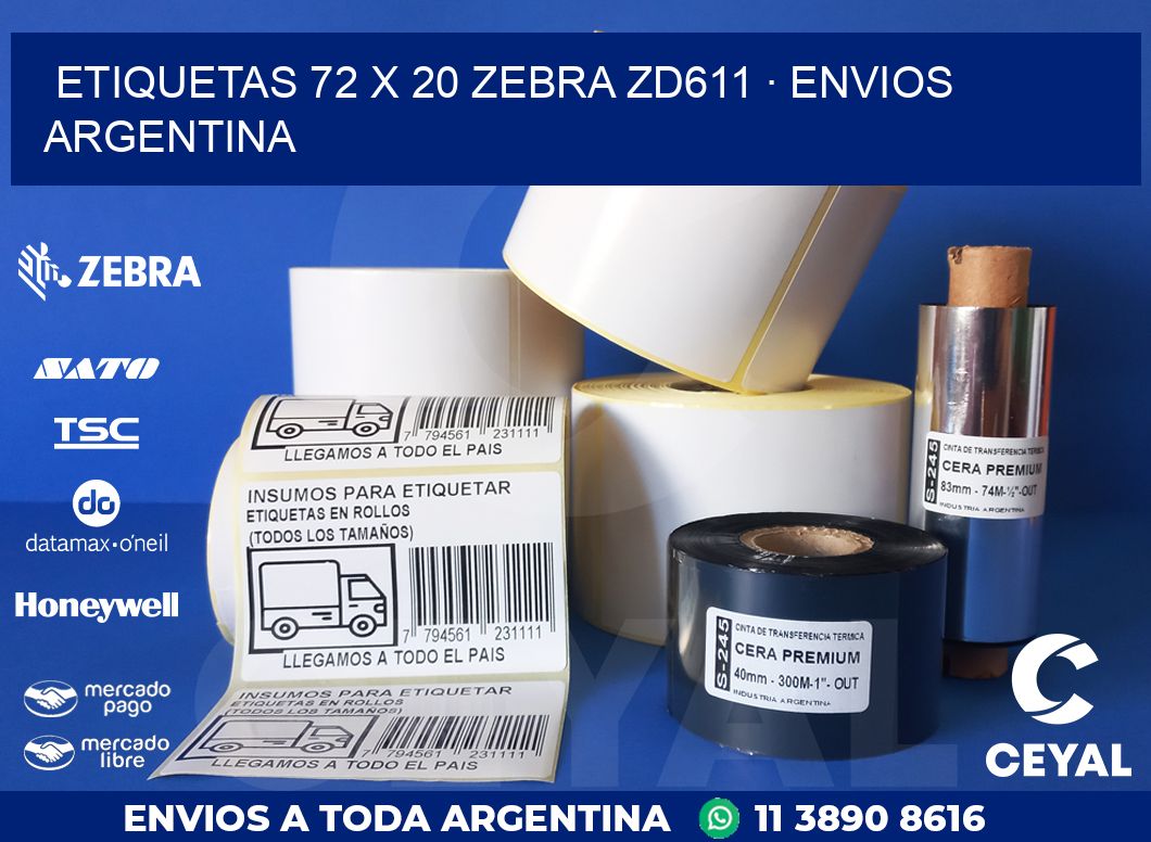 ETIQUETAS 72 x 20 ZEBRA ZD611 · ENVIOS ARGENTINA