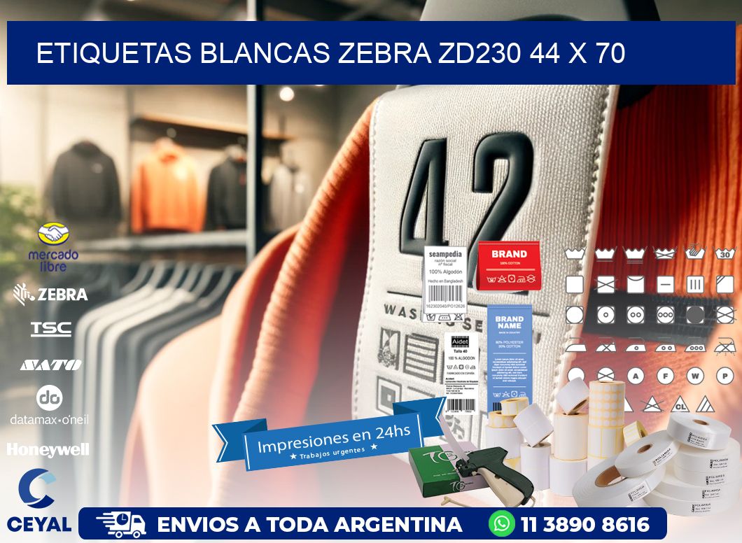 ETIQUETAS BLANCAS ZEBRA ZD230 44 x 70