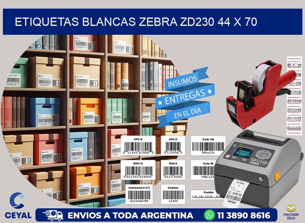 ETIQUETAS BLANCAS ZEBRA ZD230 44 x 70