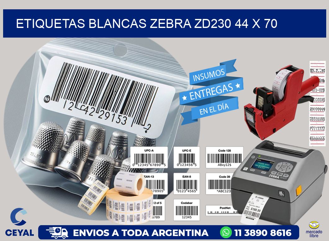 ETIQUETAS BLANCAS ZEBRA ZD230 44 x 70