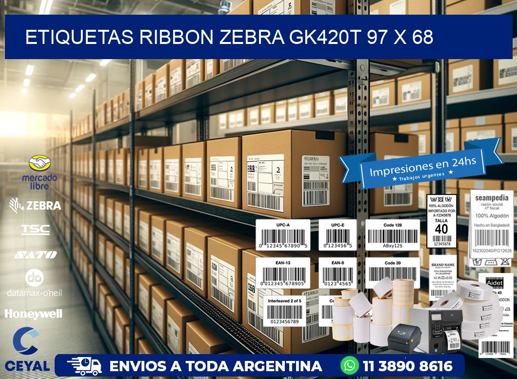 ETIQUETAS RIBBON Zebra GK420T 97 x 68
