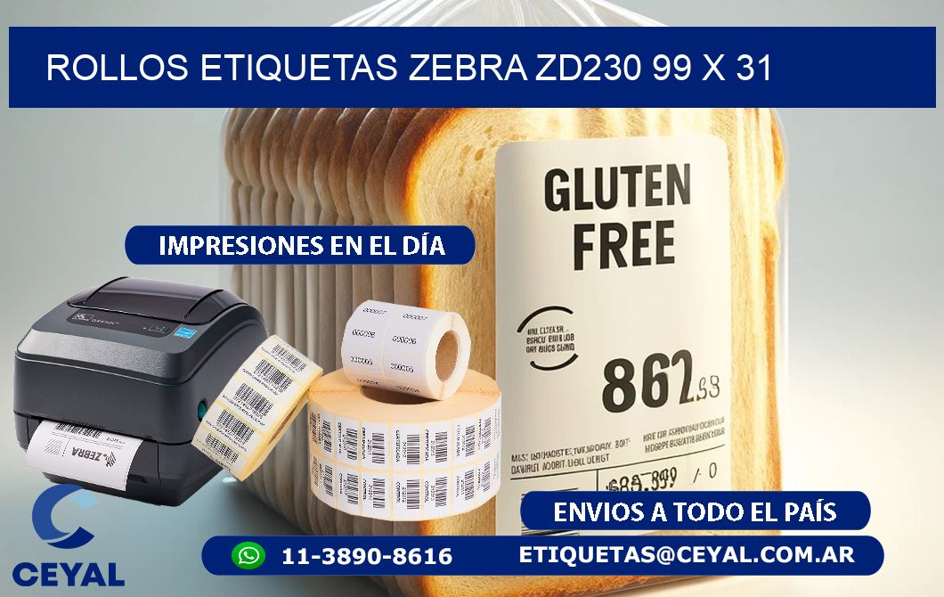 ROLLOS ETIQUETAS Zebra ZD230 99 x 31