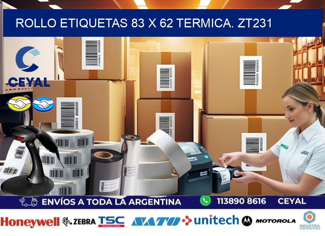 Rollo etiquetas 83 x 62 termica. zt231