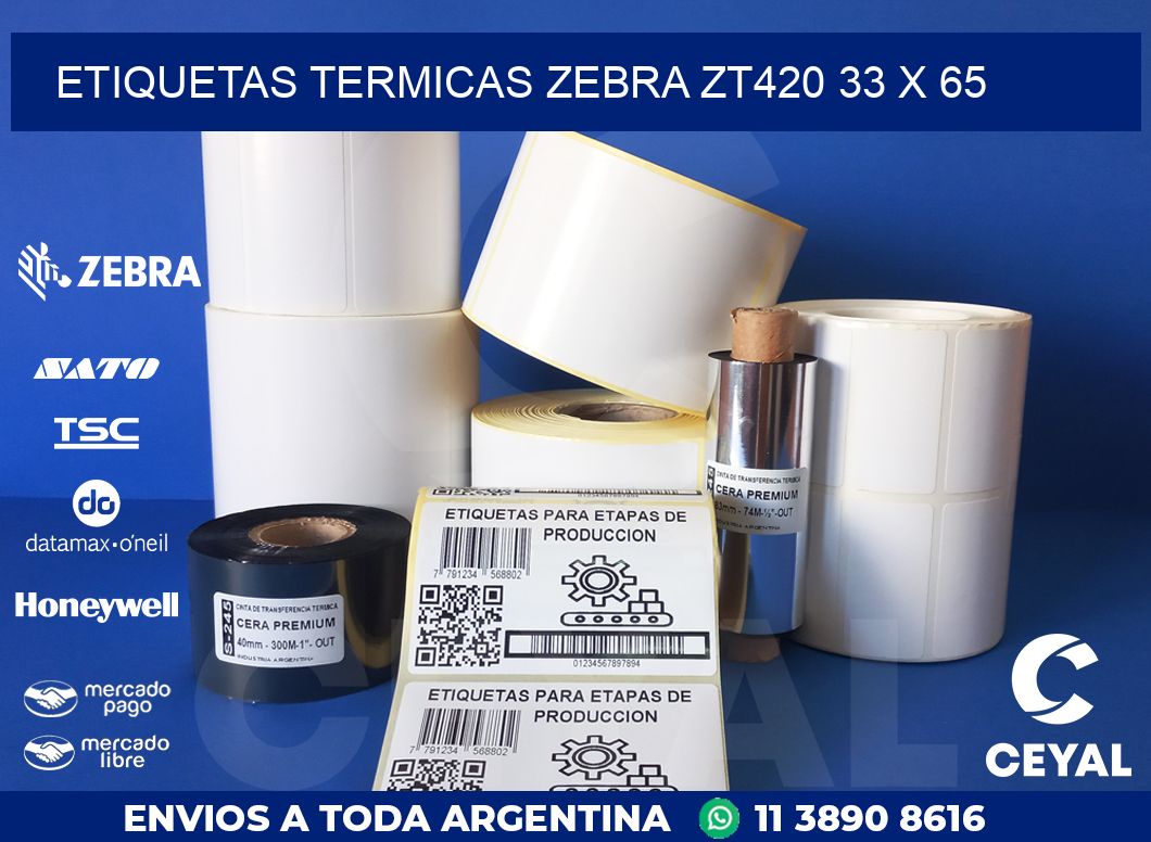 ETIQUETAS TERMICAS ZEBRA ZT420 33 x 65