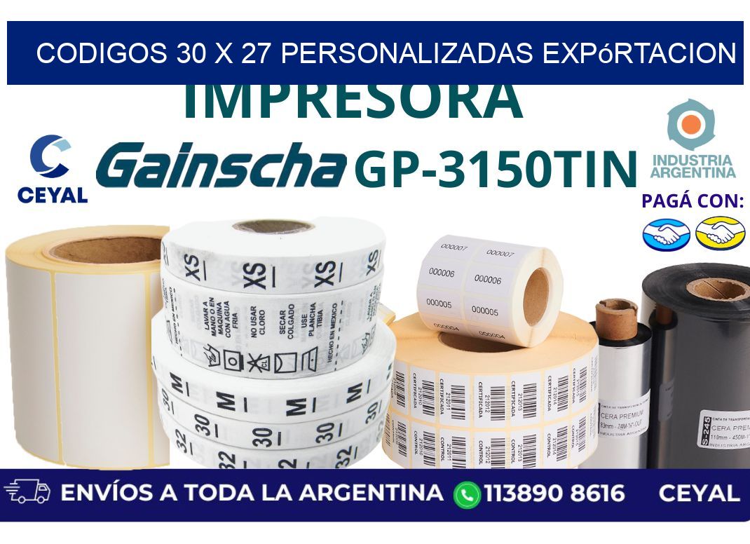 codigos 30 x 27 personalizadas expórtacion