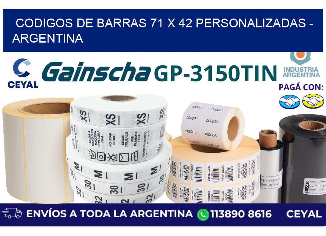 codigos de barras 71 x 42 personalizadas - Argentina