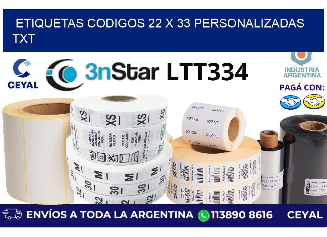 etiquetas codigos 22 x 33 personalizadas txt