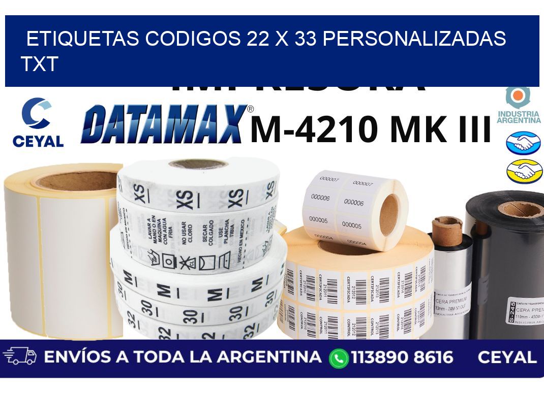 etiquetas codigos 22 x 33 personalizadas txt