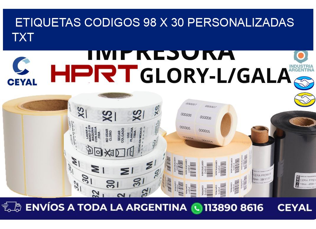 etiquetas codigos 98 x 30 personalizadas txt