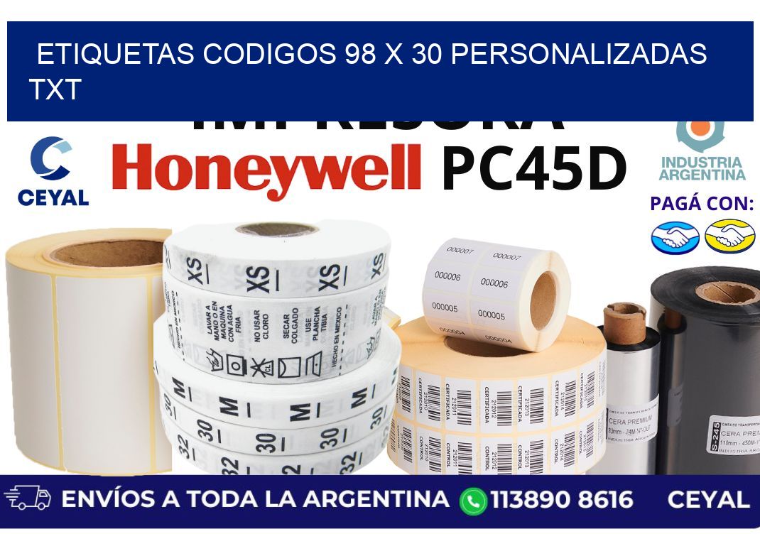 etiquetas codigos 98 x 30 personalizadas txt