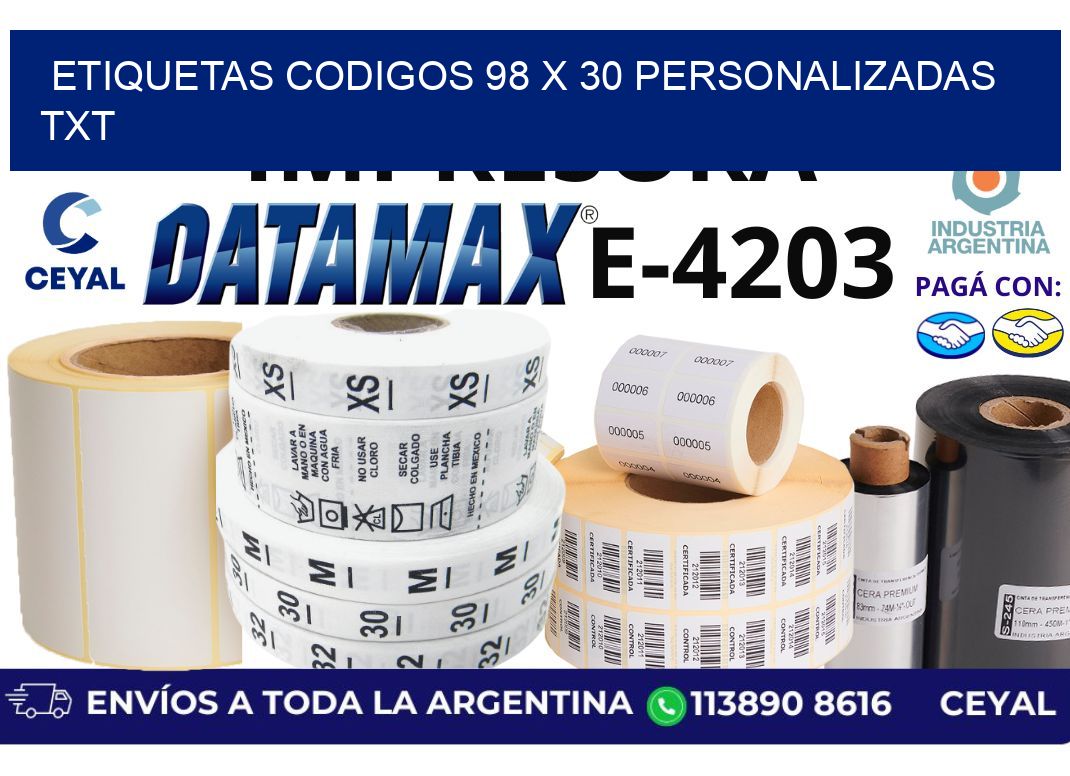 etiquetas codigos 98 x 30 personalizadas txt