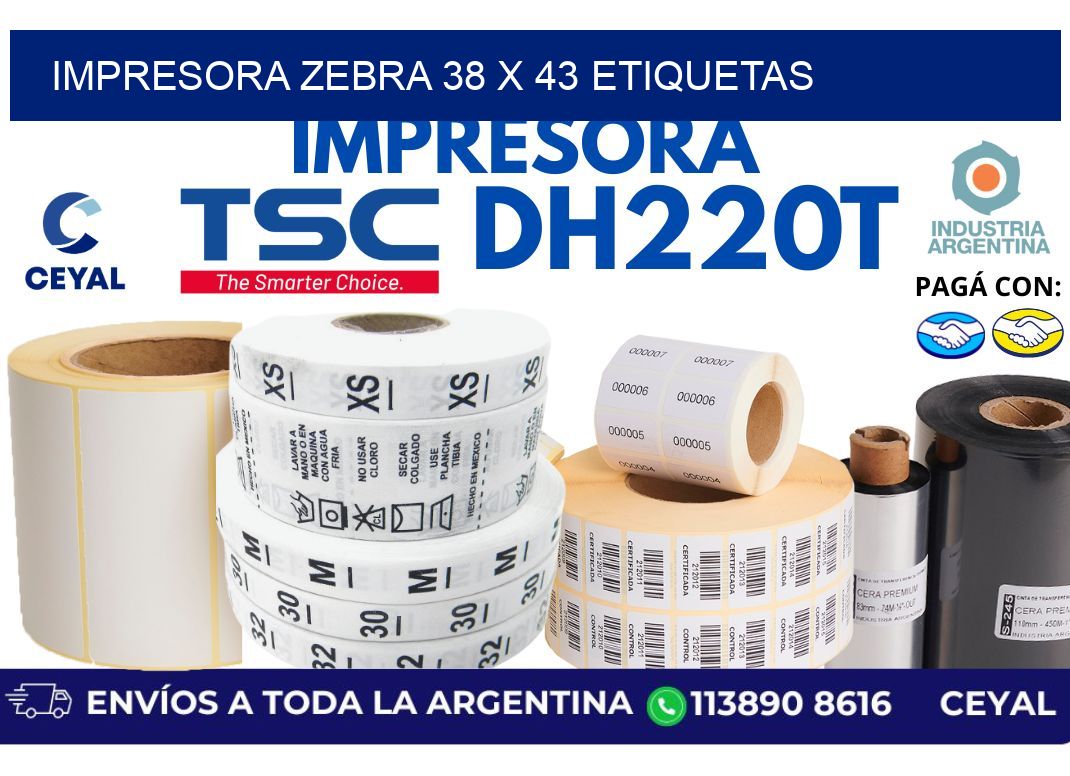 impresora zebra 38 x 43 etiquetas