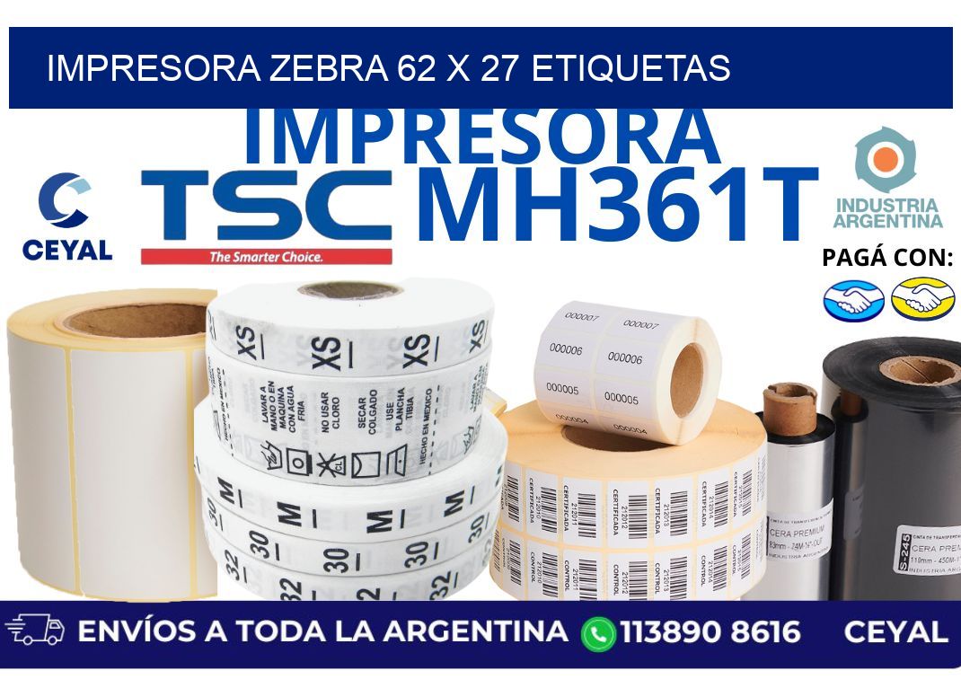 impresora zebra 62 x 27 etiquetas